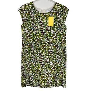 MM LaFleur Maaza Shift Dress Size 14 Green 100% Silk Spotlight Print Career NEW